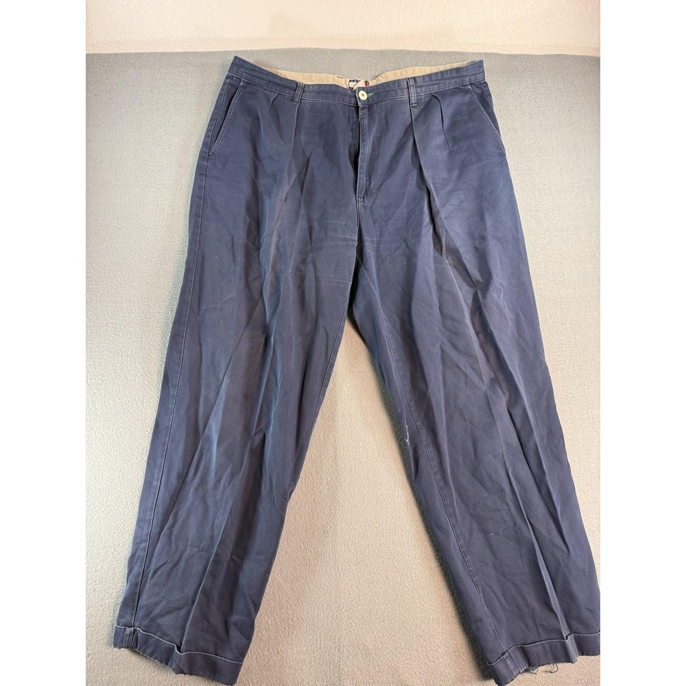 Tommy Hilfiger Pants Mens 42x32 Blue Regular Fit Pleated Chino Crest Logo Casual